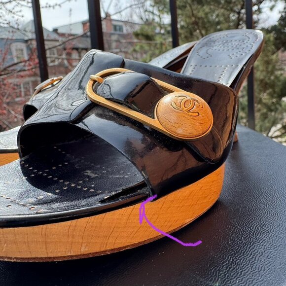 CHANEL Sandals Mules Heeled Shoes Platform Black Buckle CC Logo Box EUR 36.5 - Picture 11 of 16